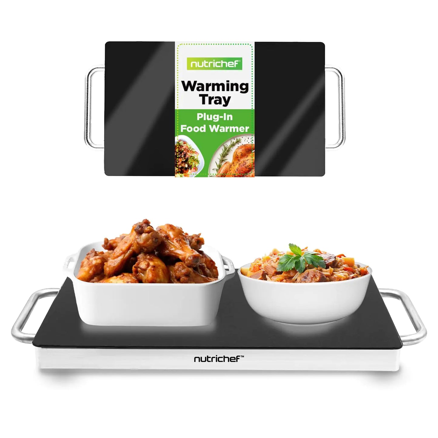 Nutrichef Electric Hot Plate Tray Dish Warmer - Black Glass Top