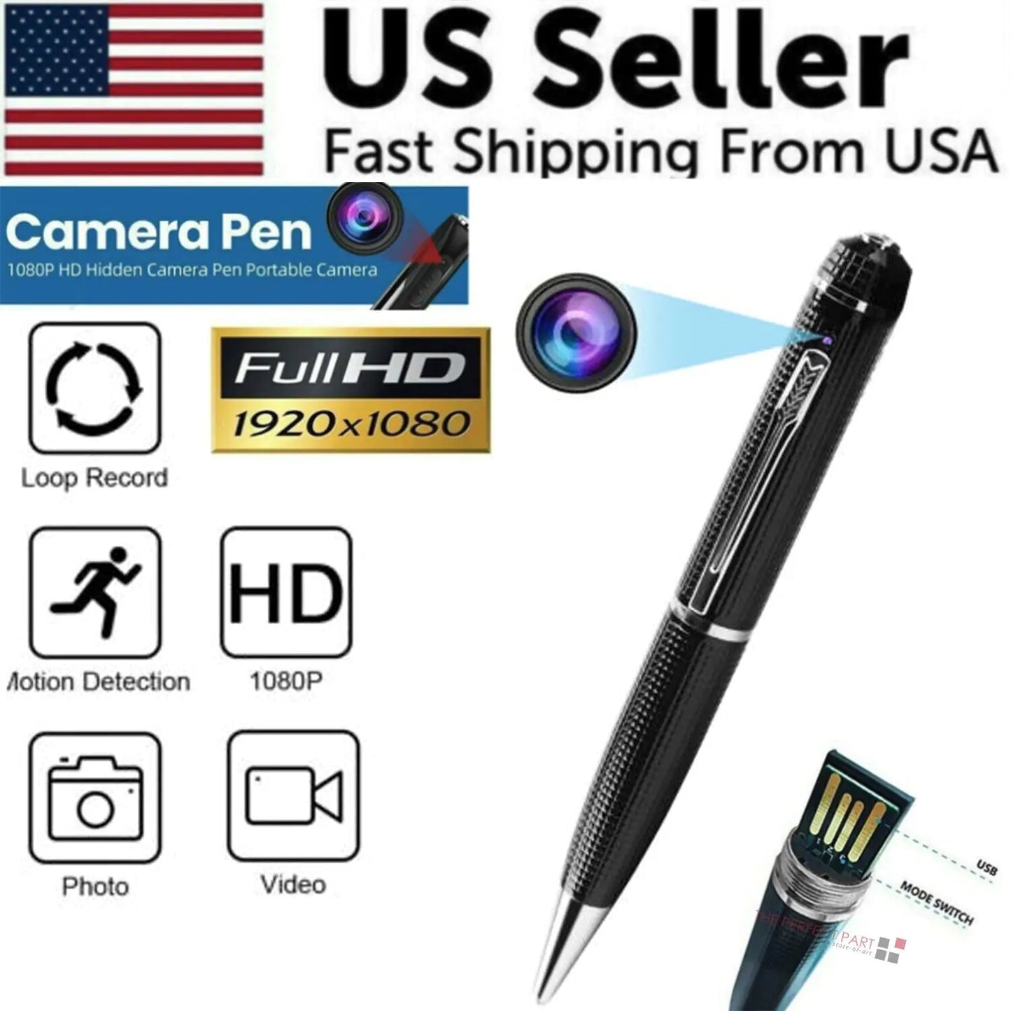 Enregistreur vidéo corporel mini HD 1080P - Caméra cachée stylo