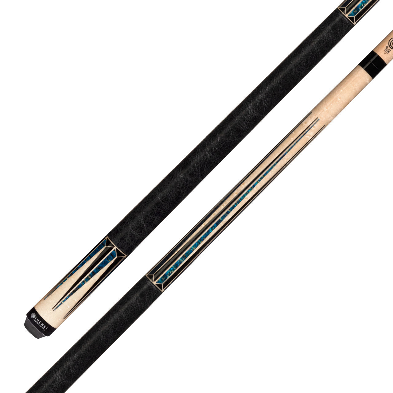 Lucasi Lux54-19 Birdseye Maple Cue with Black and Teal Accents - Korvel