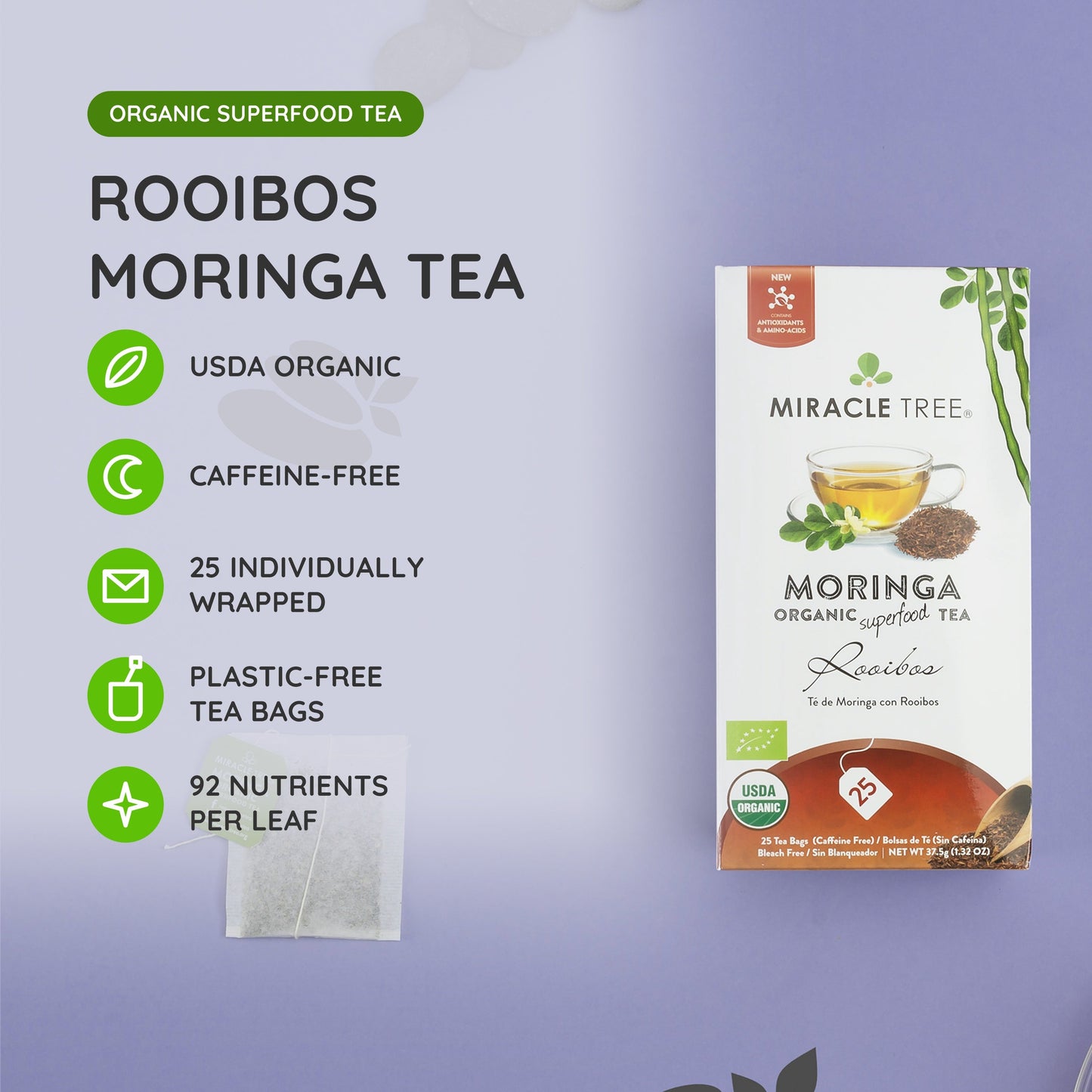 Organic Moringa Tea with Rooibos - 25 Wrapped Tea Bags