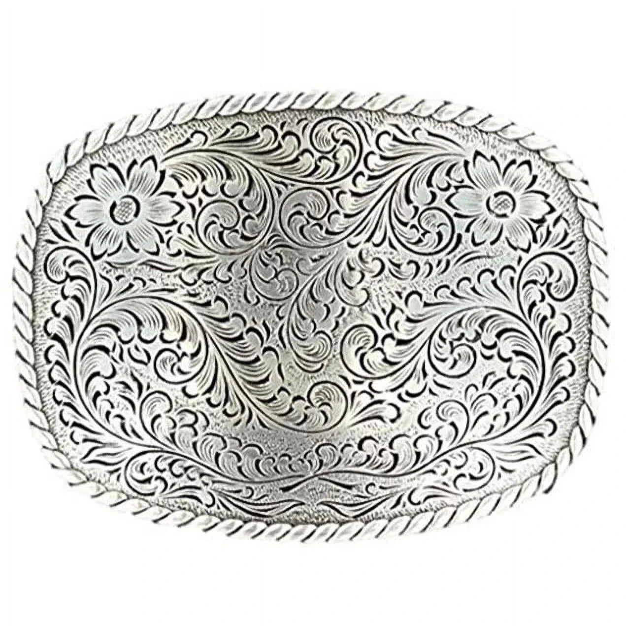 Elegant Floral Rectangle Belt Buckle - Korvel