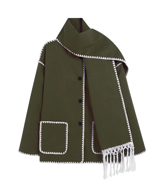 Manteau en Laine Épais Premium pour Femmes avec Écharpe