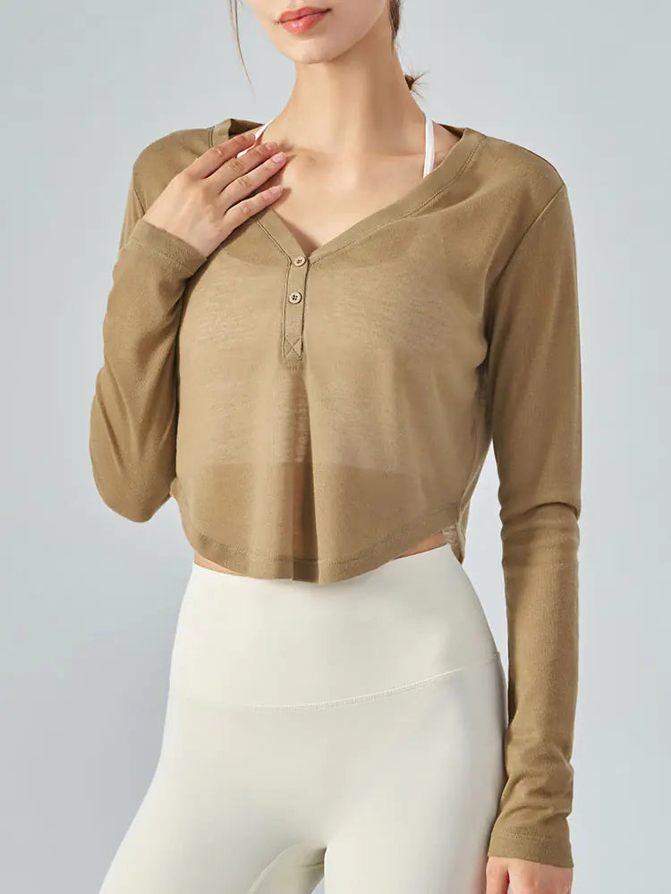 V-Neck Long Sleeve Yoga Top for Active Comfort