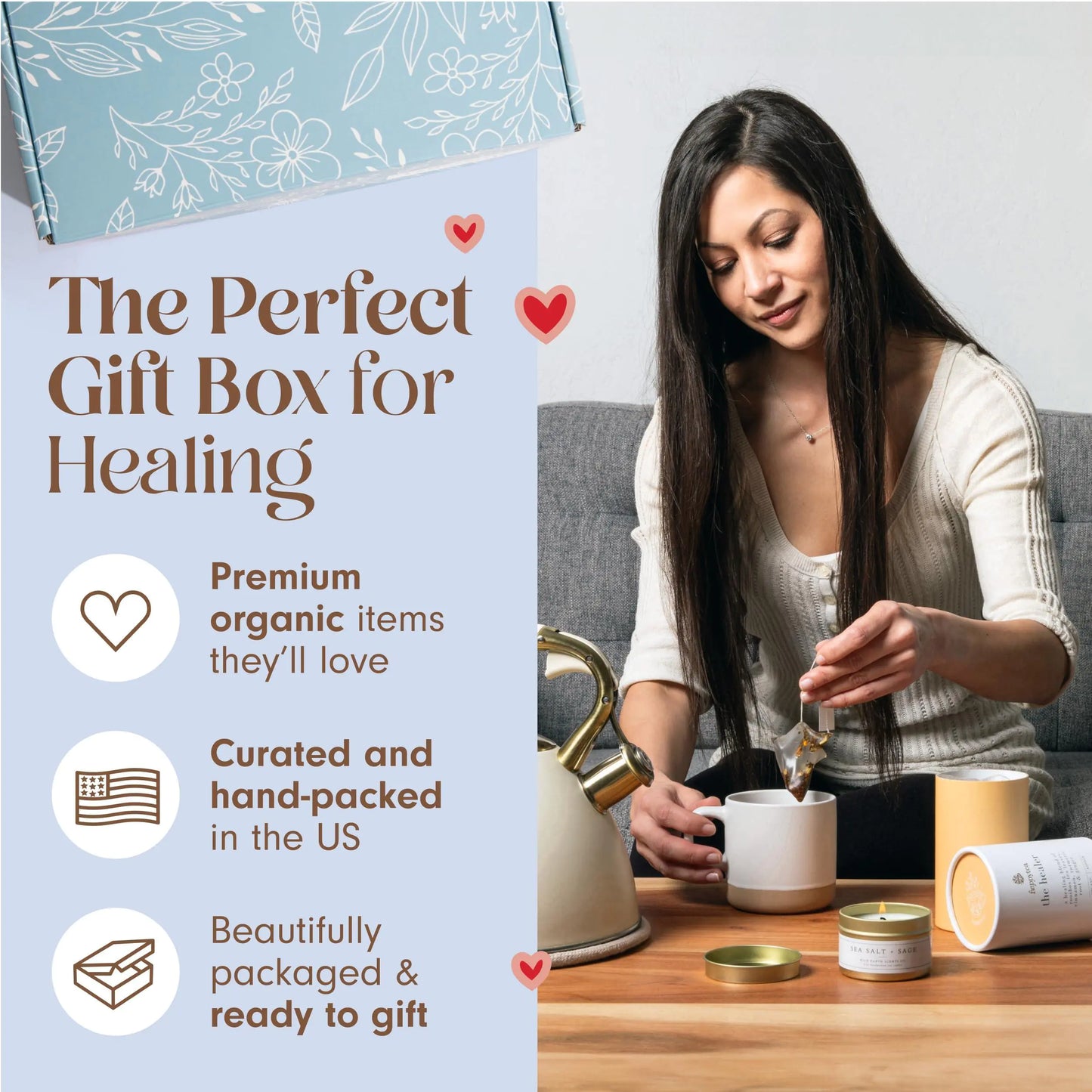 Caja de Regalo Orgánica USDA Para Mejorarse Pronto para Mujeres
