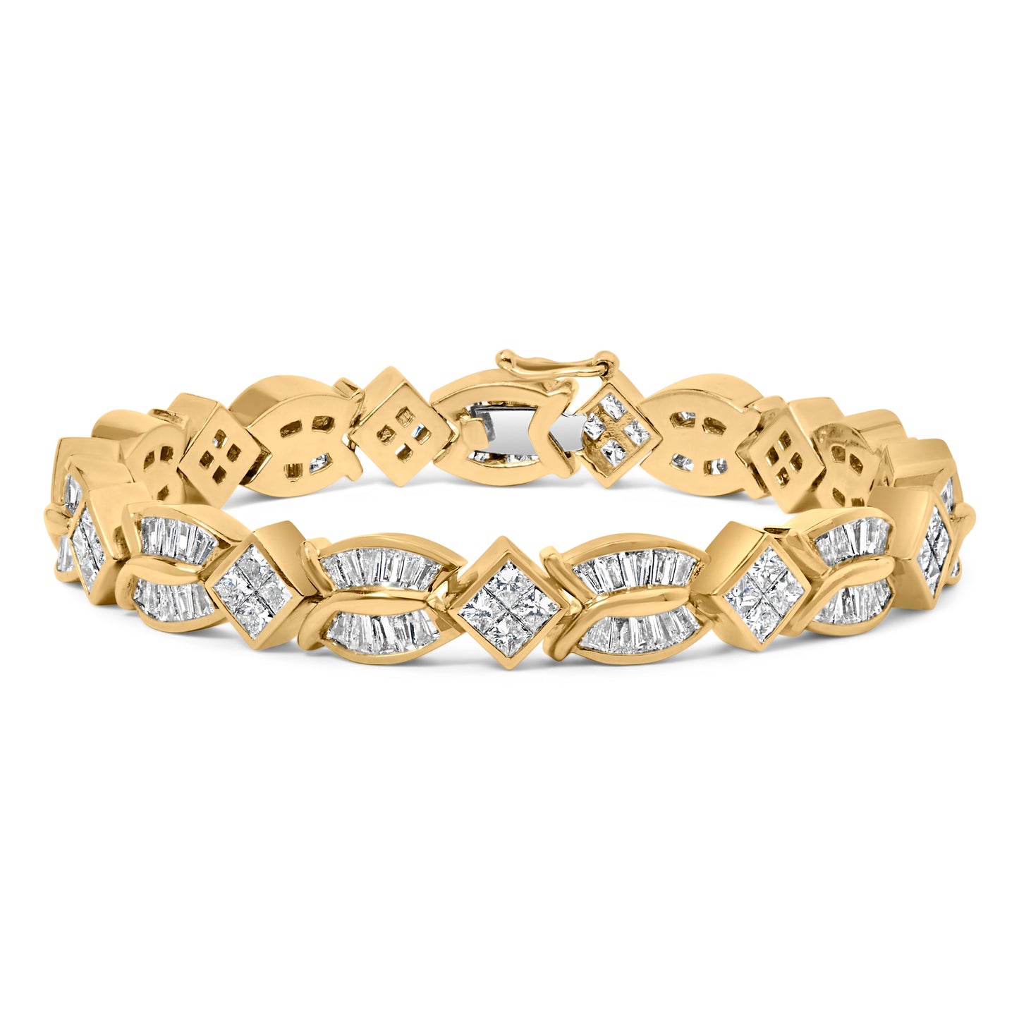 Pulsera de eslabones geométricos en oro amarillo de 14K con diamantes - Tamaño 7"