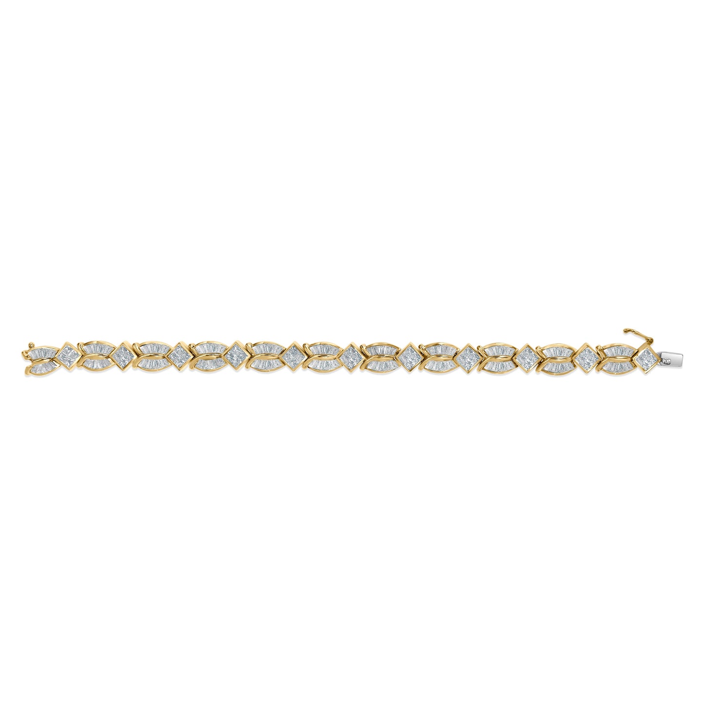 Pulsera de eslabones geométricos en oro amarillo de 14K con diamantes - Tamaño 7"