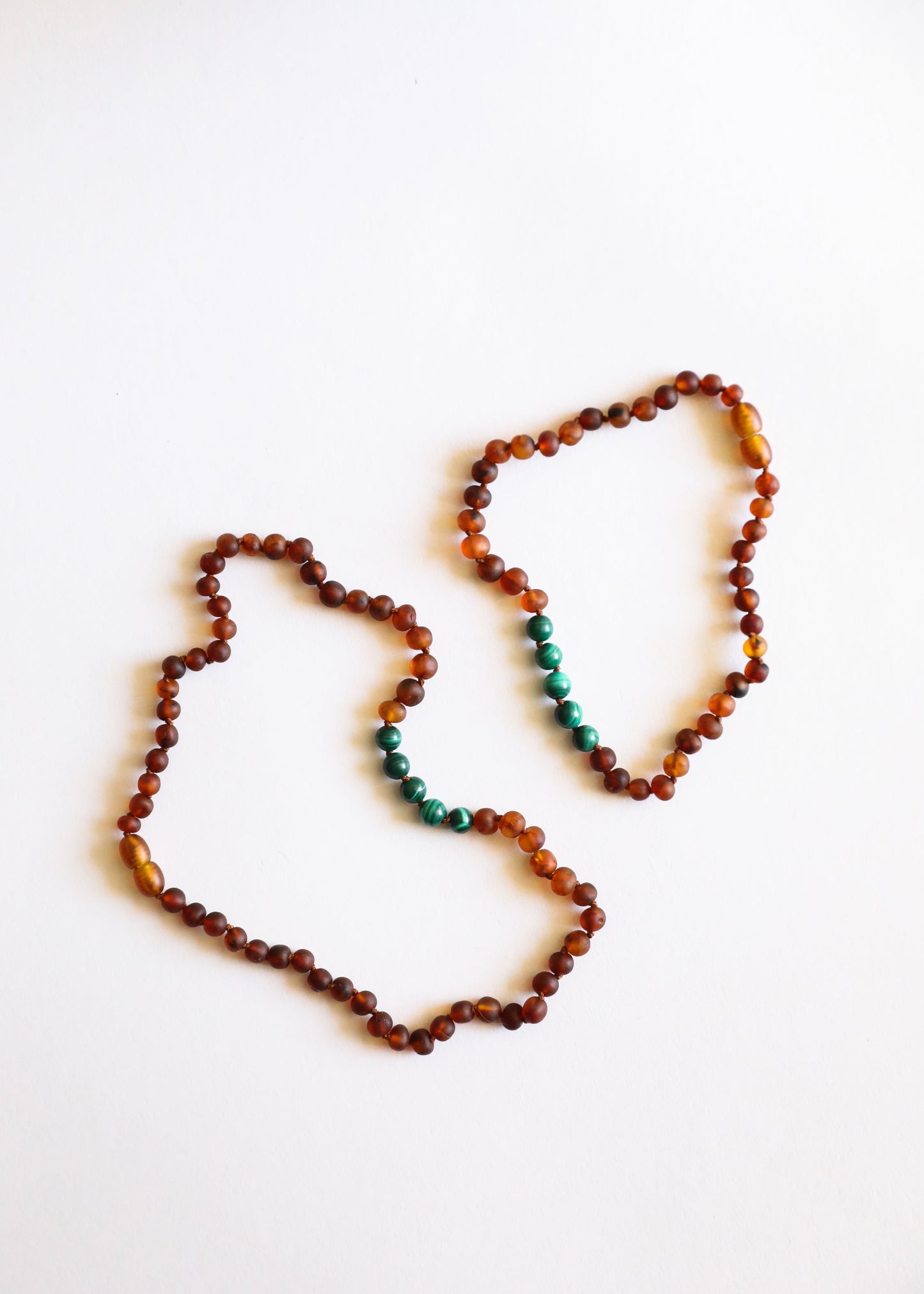 Raw Cognac Baltic Amber and Malachite Necklace Set