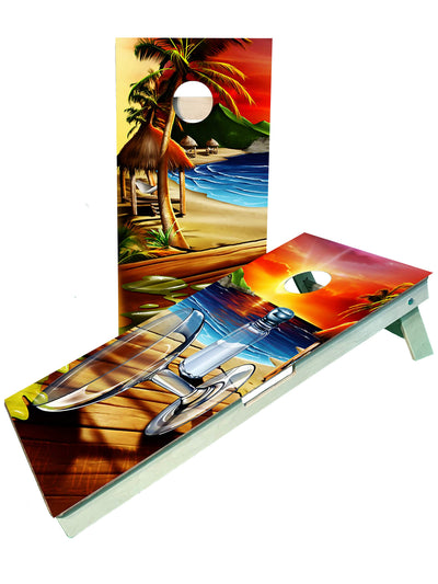 Tropical Paradise Spilt Margarita Cornhole Set - Beach & Tiki Design - Korvel