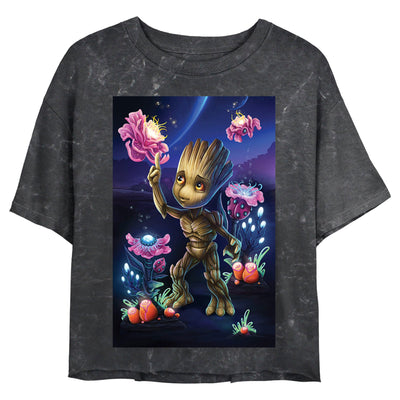 Junior's Marvel Groot Plants Mineral Wash Crop Top