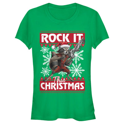 Junior's Marvel Rocket Christmas T-Shirt