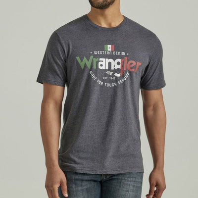 Wrangler Men's Charcoal T-Shirt with Mexican Flag Design - Korvel