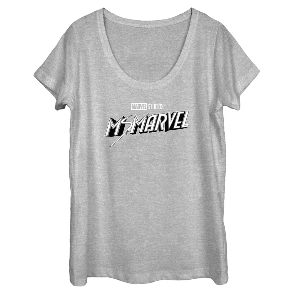 Camiseta de cuello redondo negra y blanca de Marvel para mujer