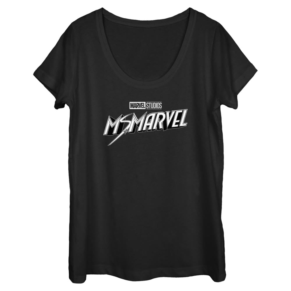 Camiseta de cuello redondo negra y blanca de Marvel para mujer