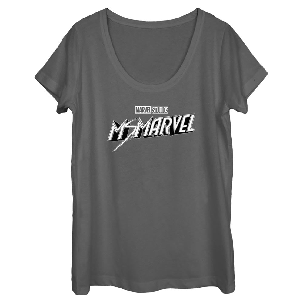 Camiseta de cuello redondo negra y blanca de Marvel para mujer