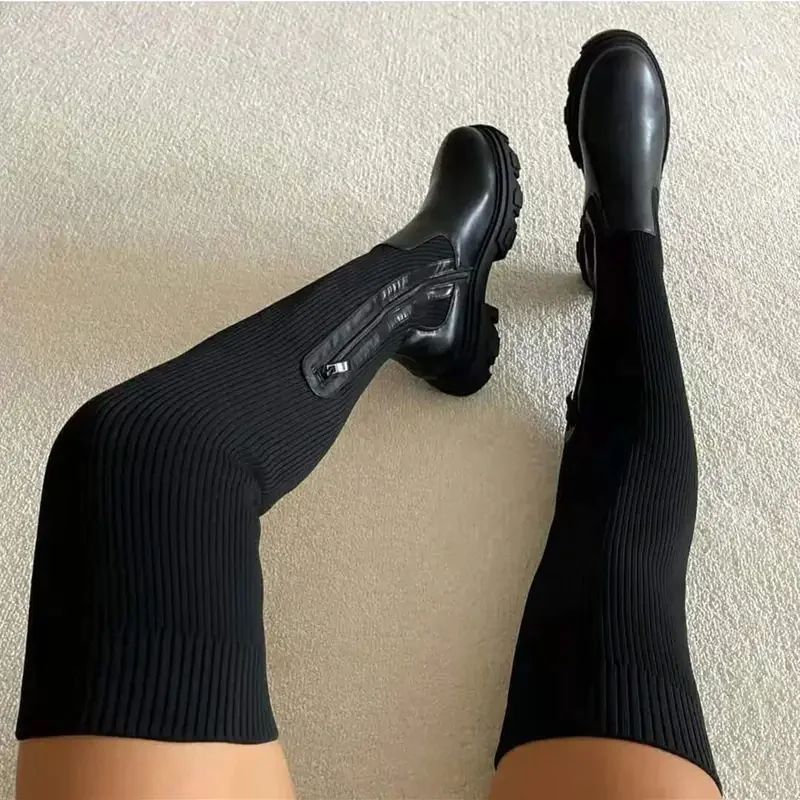 Bottes en Tricot Élastique Hautes