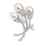 18K White Gold Diamond & South Sea Pearl Floral Brooch Pin