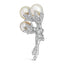 18K White Gold Diamond & South Sea Pearl Floral Brooch Pin