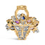 Pendentif et broche floral en or jaune 18K avec diamants et pierres précieuses