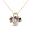 Pendentif et broche floral en or jaune 18K avec diamants et pierres précieuses