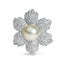 Broche de Flor de Diamante y Perla Cultivada en Oro Blanco de 18K