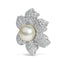 Broche de Flor de Diamante y Perla Cultivada en Oro Blanco de 18K