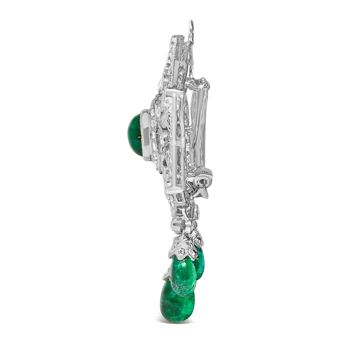 Broche Pin Colgante Art Deco de Diamante y Esmeralda de 18K