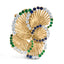 Broche de pétalo de diamante, zafiro y esmeralda en oro amarillo de 18 quilates