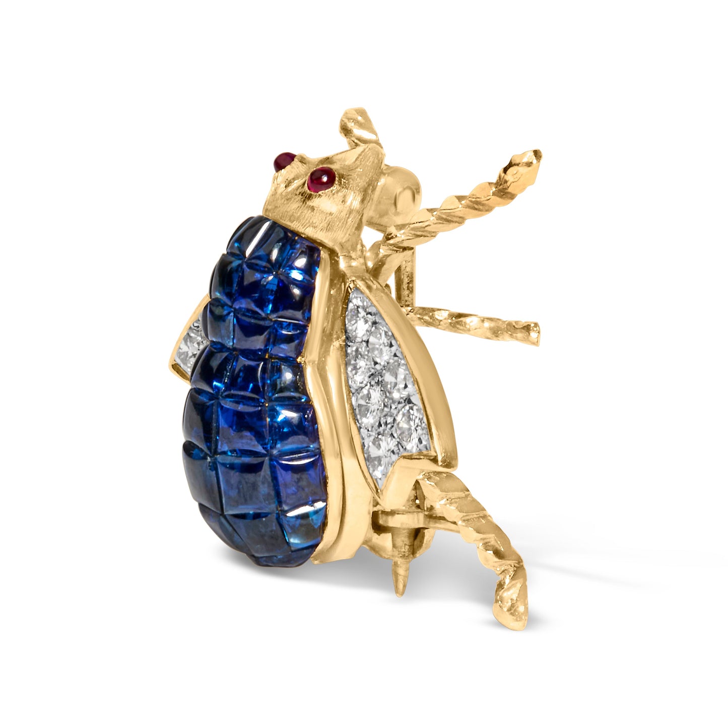 Broche en or jaune 18K en forme de bourdon avec diamants et saphirs