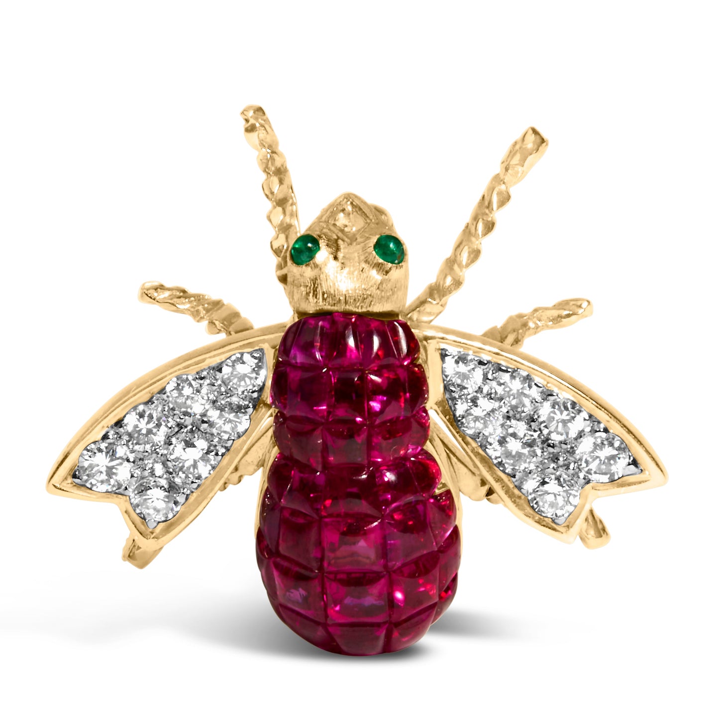 18K Yellow Gold Diamond & Ruby Bumblebee Brooch Pin