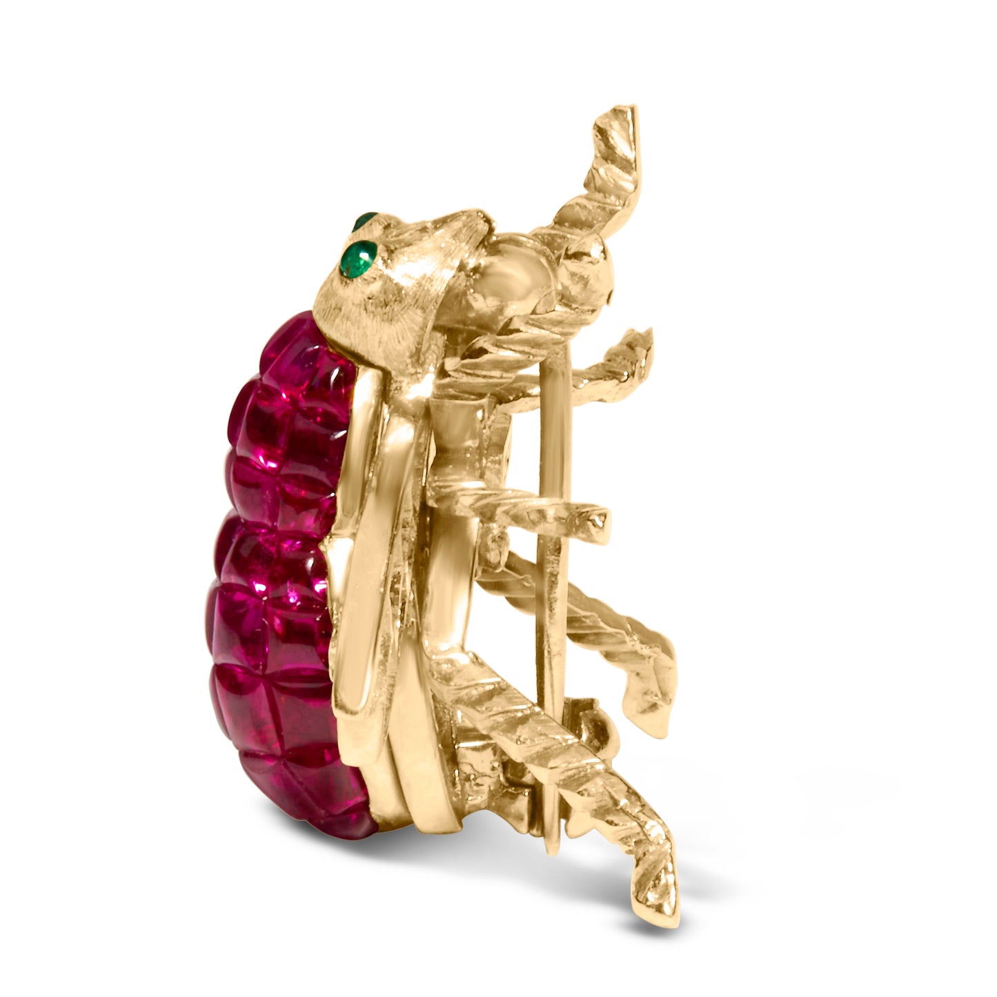 18K Yellow Gold Diamond & Ruby Bumblebee Brooch Pin