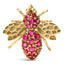 Broche épingle abeille en or jaune 14K et rubis rouge