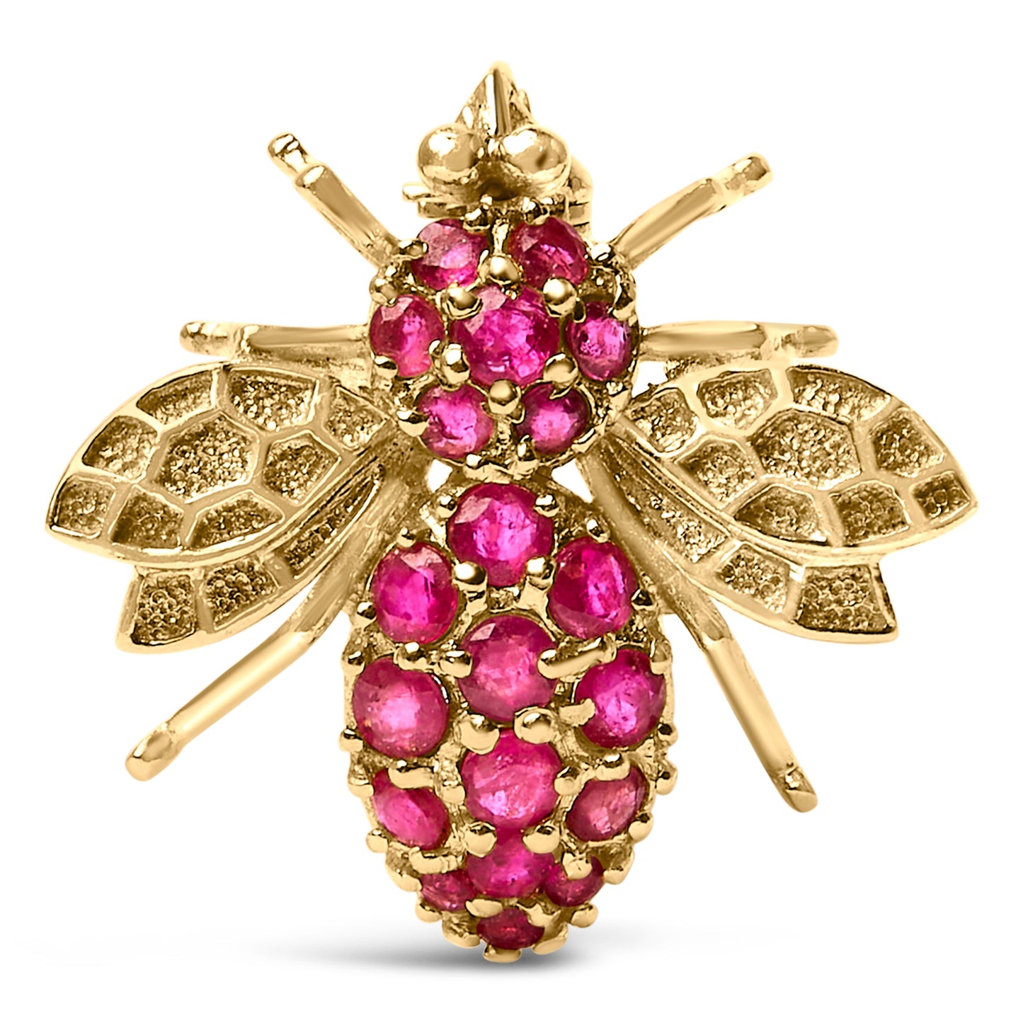 Broche épingle abeille en or jaune 14K et rubis rouge