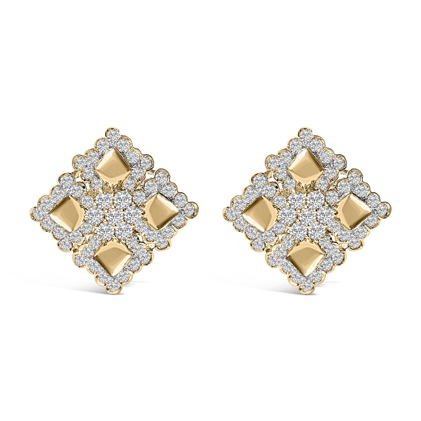 Pendientes de aro de diamantes en forma de geometría de oro amarillo de 18 quilates