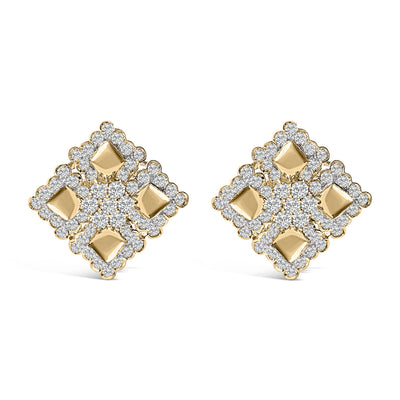 18K Yellow Gold Diamond Geometric Cluster Stud Earrings