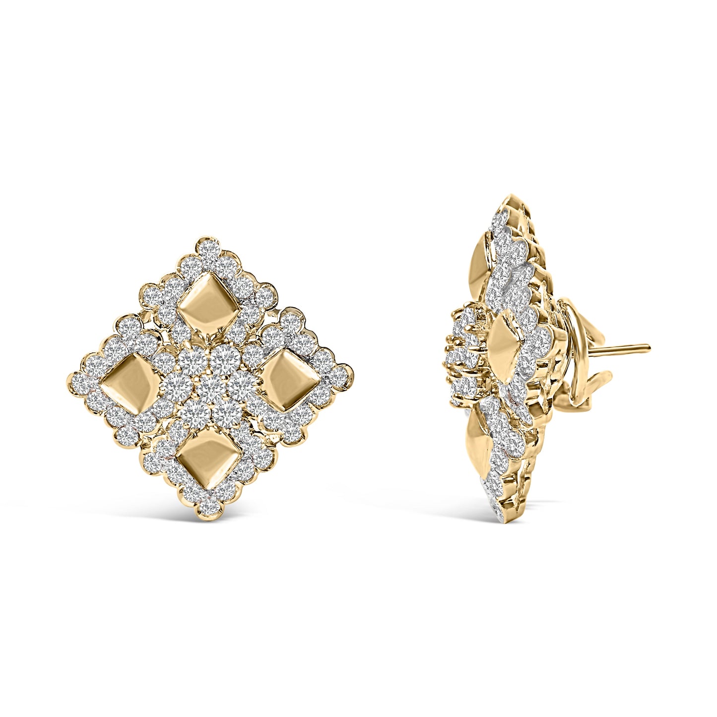 Pendientes de aro de diamantes en forma de geometría de oro amarillo de 18 quilates