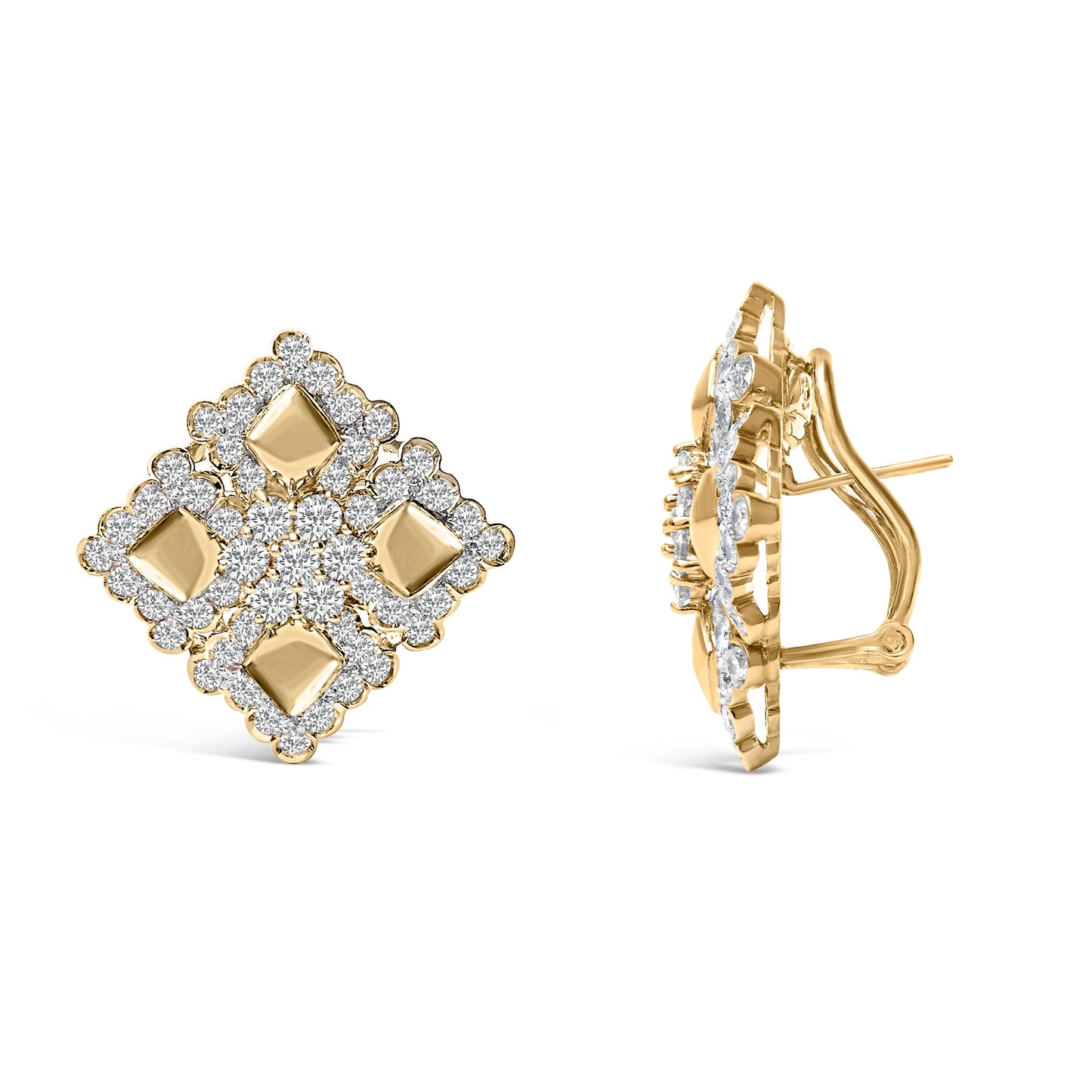 Pendientes de aro de diamantes en forma de geometría de oro amarillo de 18 quilates