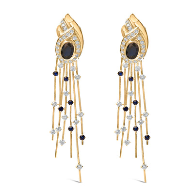 14K Yellow Gold Diamond & Blue Sapphire Chandelier Earrings