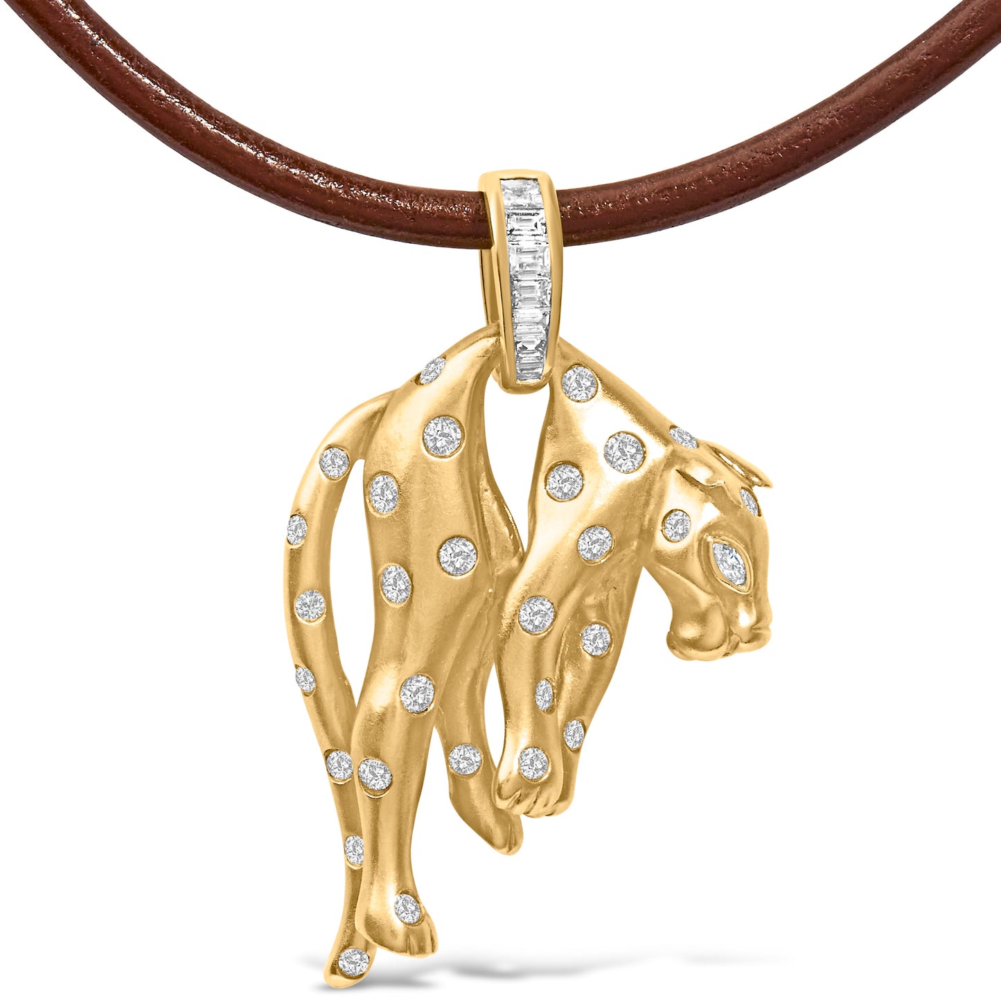 Collier Pendentif Chat en Diamant 18K avec Fini Mat