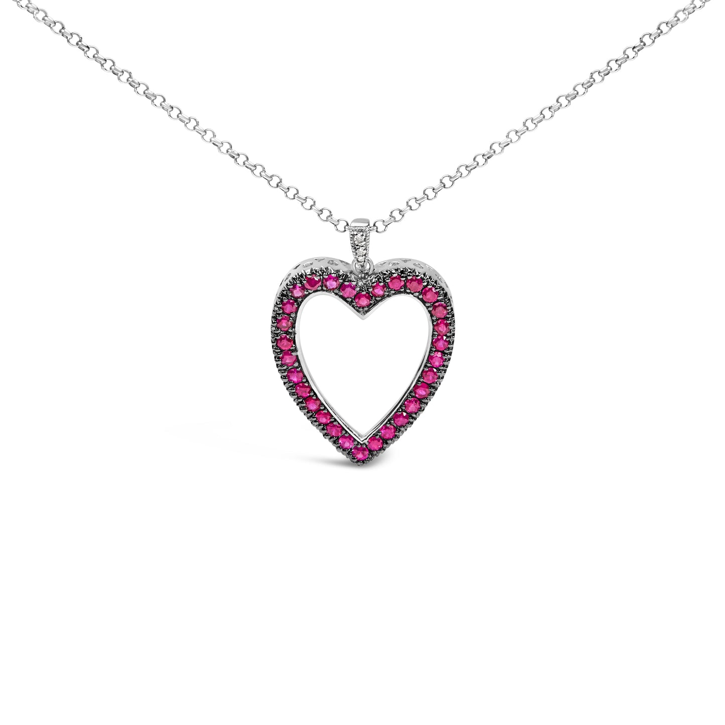 Collar con Colgante Abierto de Corazón de Rubí y Diamante de 18K