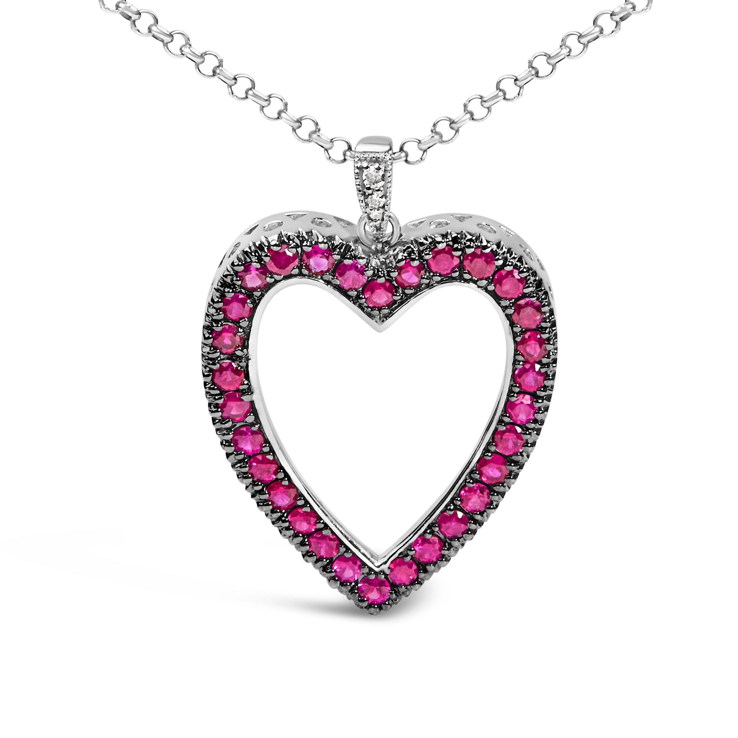 Collar con Colgante Abierto de Corazón de Rubí y Diamante de 18K