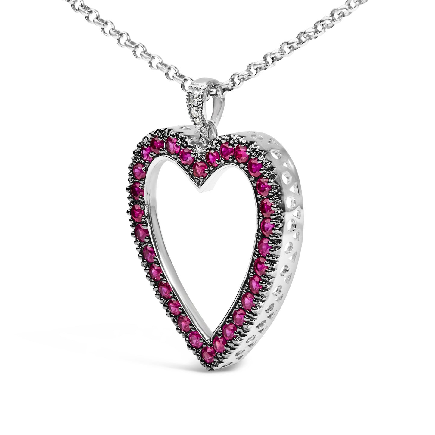 Collar con Colgante Abierto de Corazón de Rubí y Diamante de 18K
