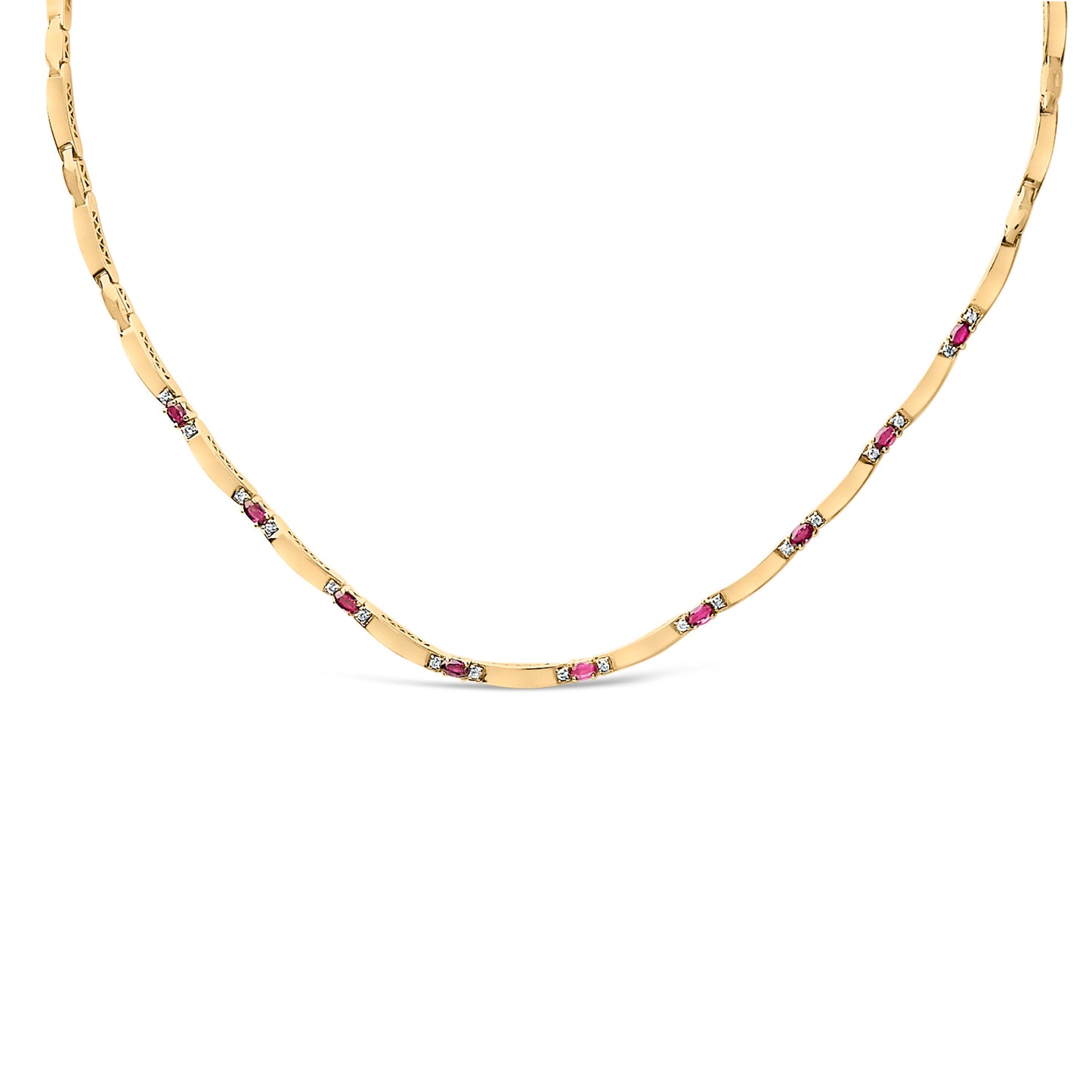 14K Yellow Gold Ruby and Diamond Link Necklace