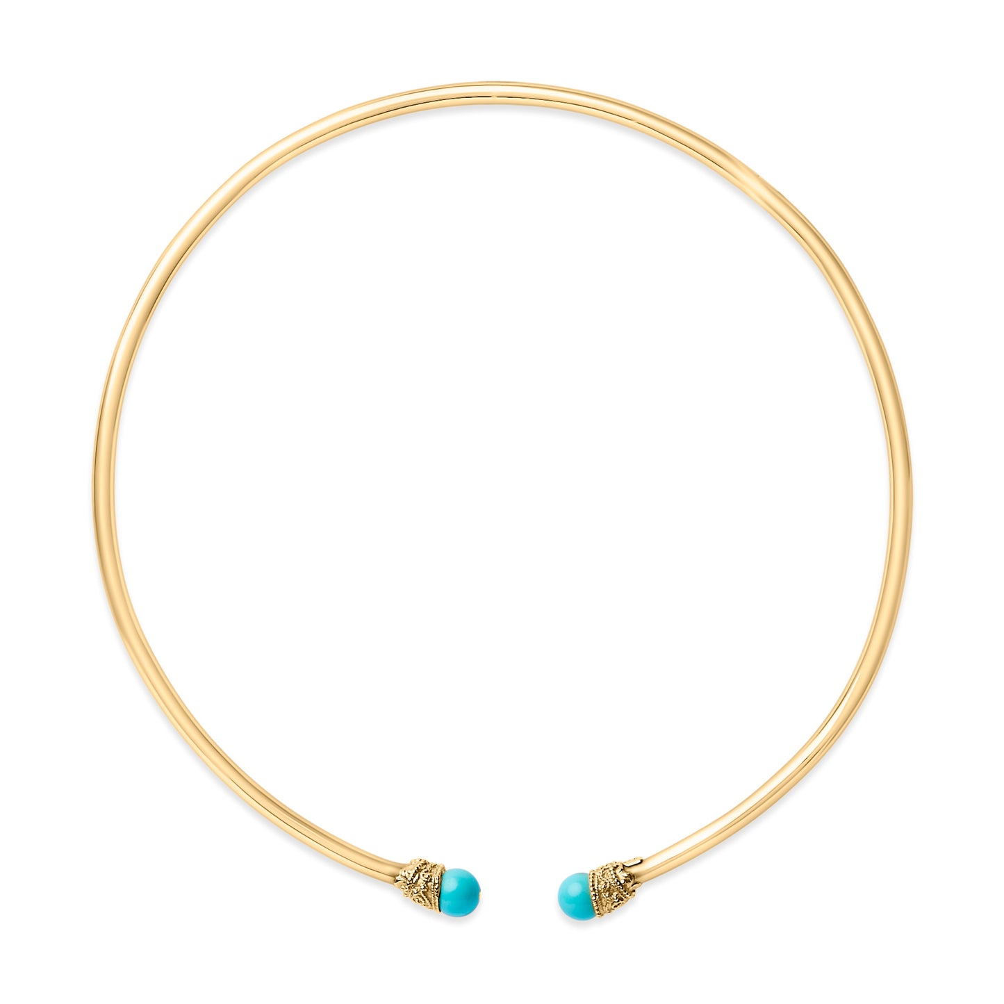 Collier sculpté en or jaune 18K avec extrémités en turquoise