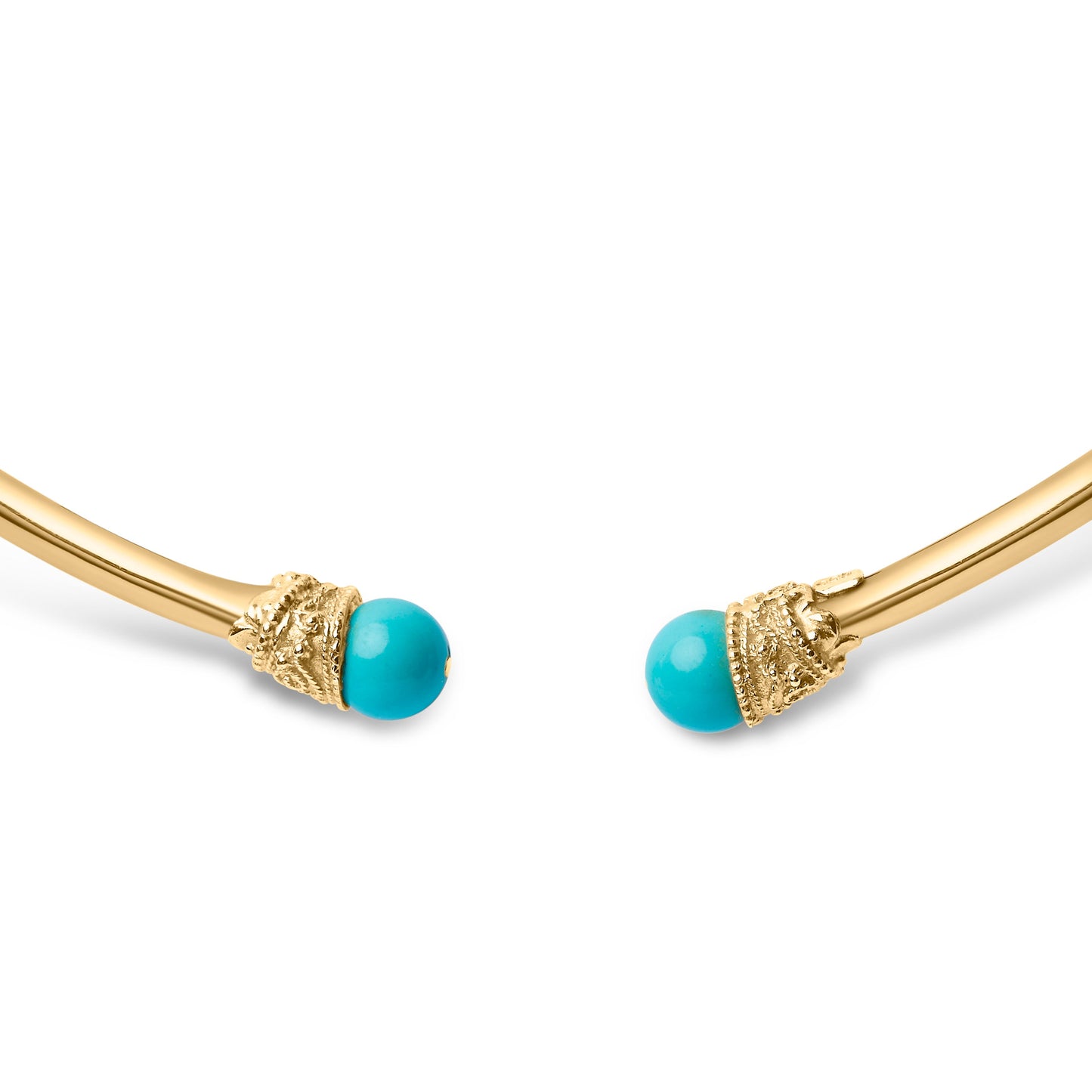 Collier sculpté en or jaune 18K avec extrémités en turquoise