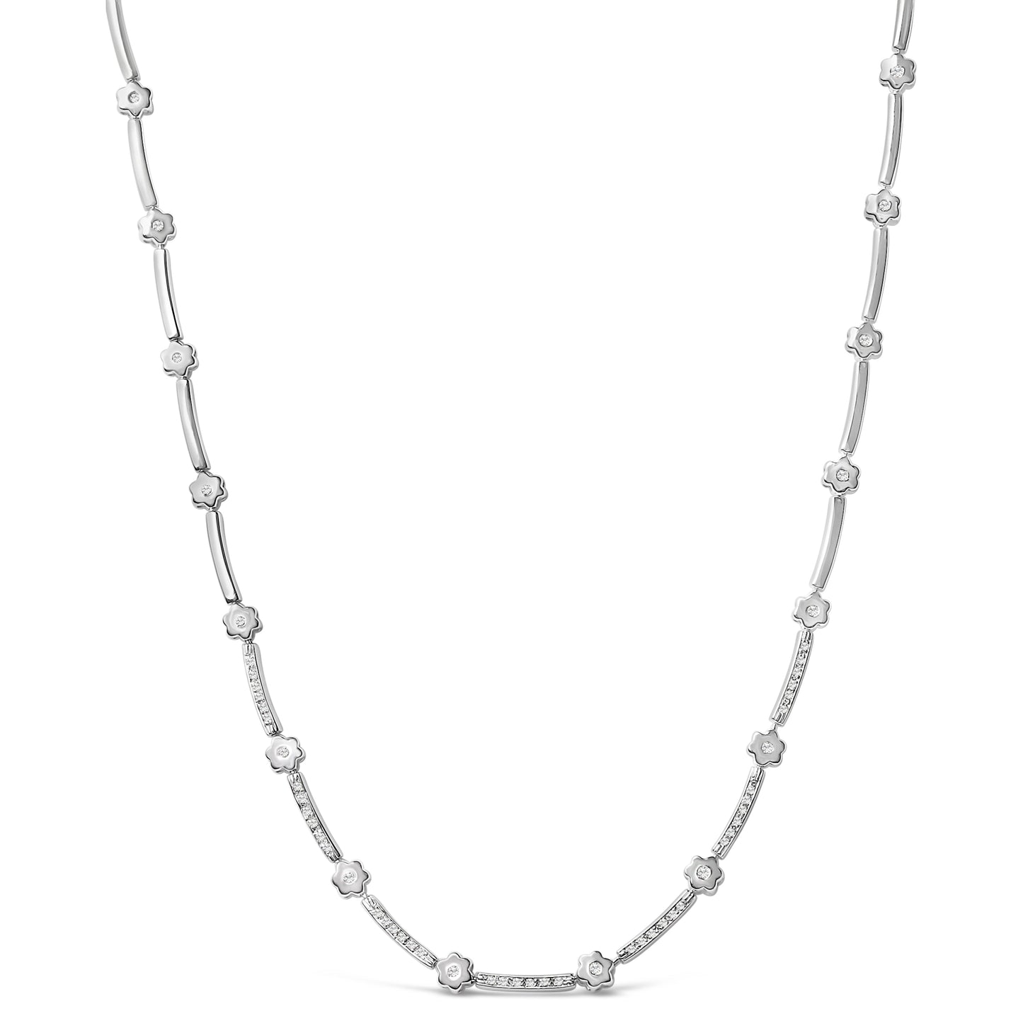 Collar de estación de flores y barras de diamantes de 1.0 Cttw en oro blanco de 14K