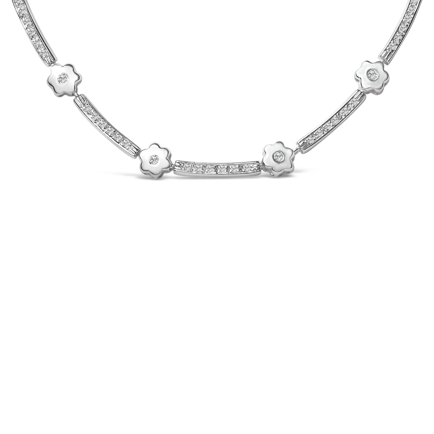 Collar de estación de flores y barras de diamantes de 1.0 Cttw en oro blanco de 14K