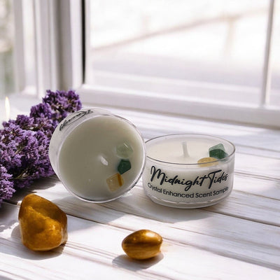 Midnight Tides Crystal Candle - Premium Coconut-Soy Wax Tea Light, 1oz - Korvel