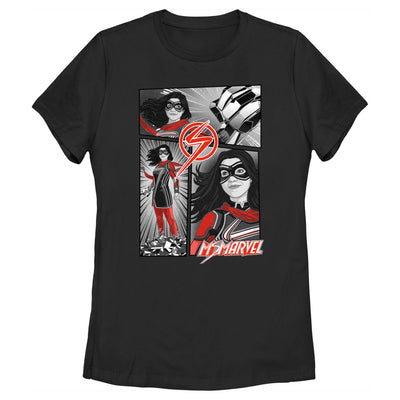 Camiseta de mujer Marvel Ms. Marvel con paneles de cómic en escala de grises