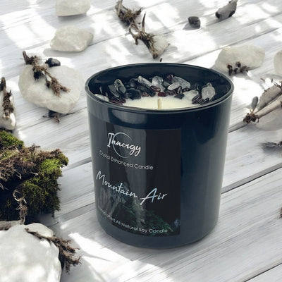 Mountain Breeze Crystal Candle with Garnet, Black Obsidian & Quartz - 9oz