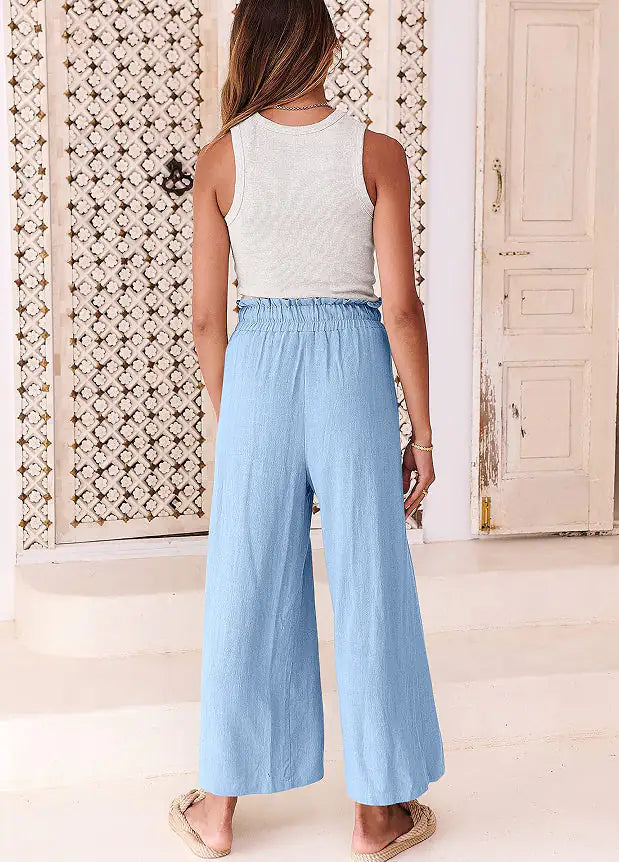 Pantalones Harem de Pierna Ancha con Cintura Elástica - Estilo Corto